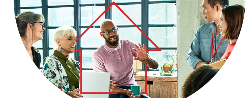 Highly diverse group of people collaborating in a casual office setting